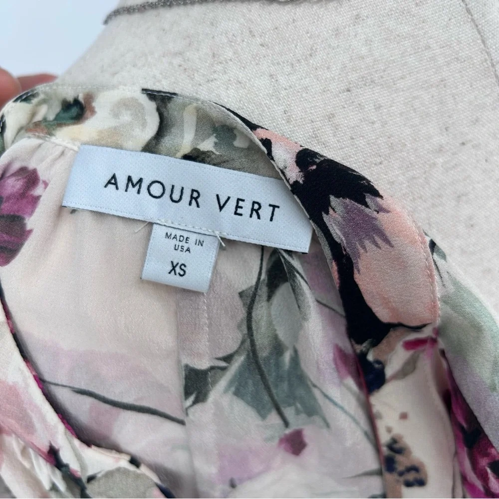 Silk Floral Blouse Cottagecore Romantic Top Sheer Femme Amour Vert XS - Picture 6 of 7